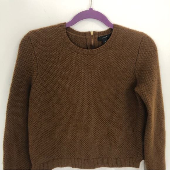 J.CREW Women Brown/White Crewneck Back Zip Pullover knit Shirt Tail Sweater Sz S - Picture 4 of 11